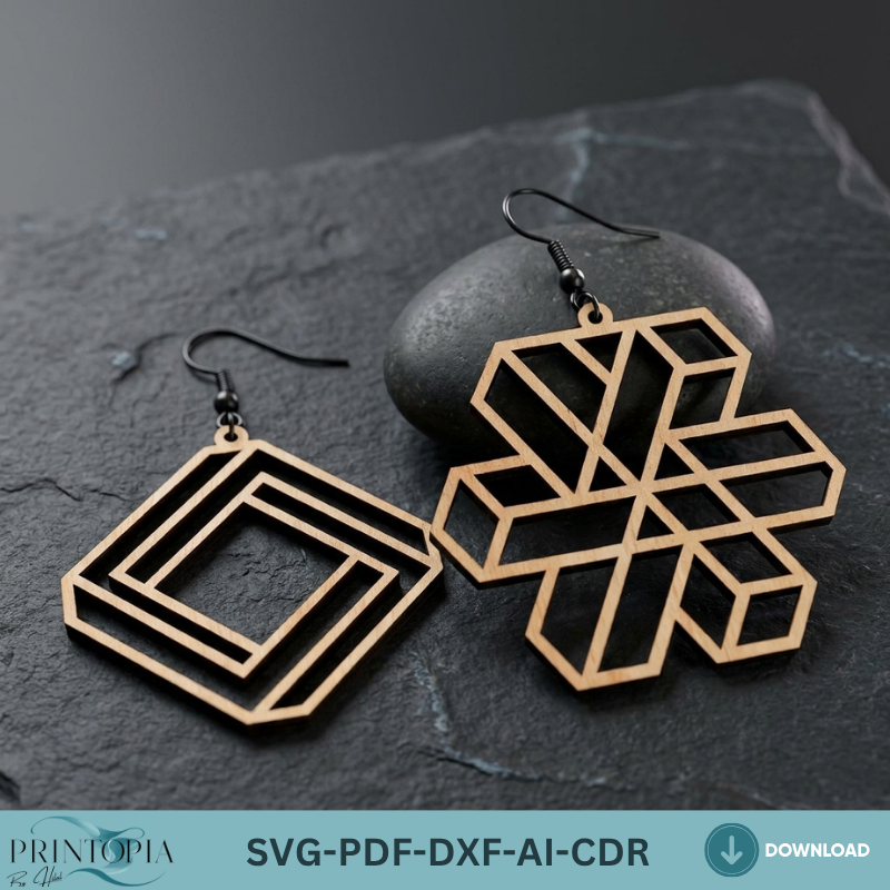Geometric Wooden Earring Laser Cut Files Impossible Shapes Optical Illusion Jewelry Templates