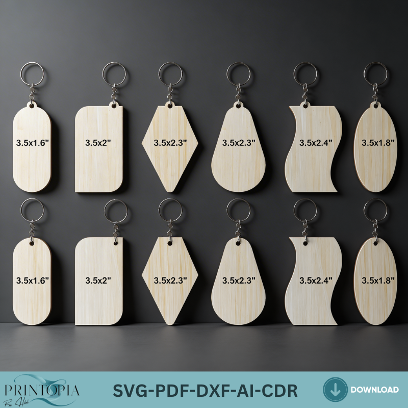 46Pcs Keychain Blank Bundle LaserCut Templates Geometric Shape SVG DIY Craft Projects Custom Keyring