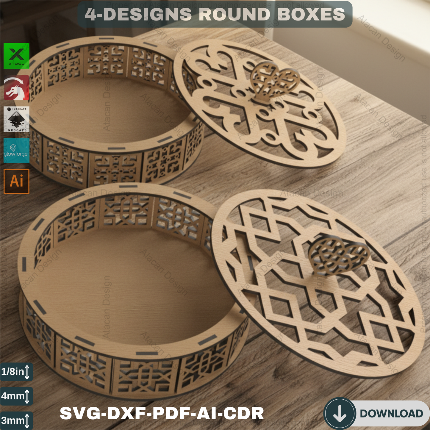 Elegant Wooden Decorative Round Boxes - Laser Cut Design for Home Decor  531