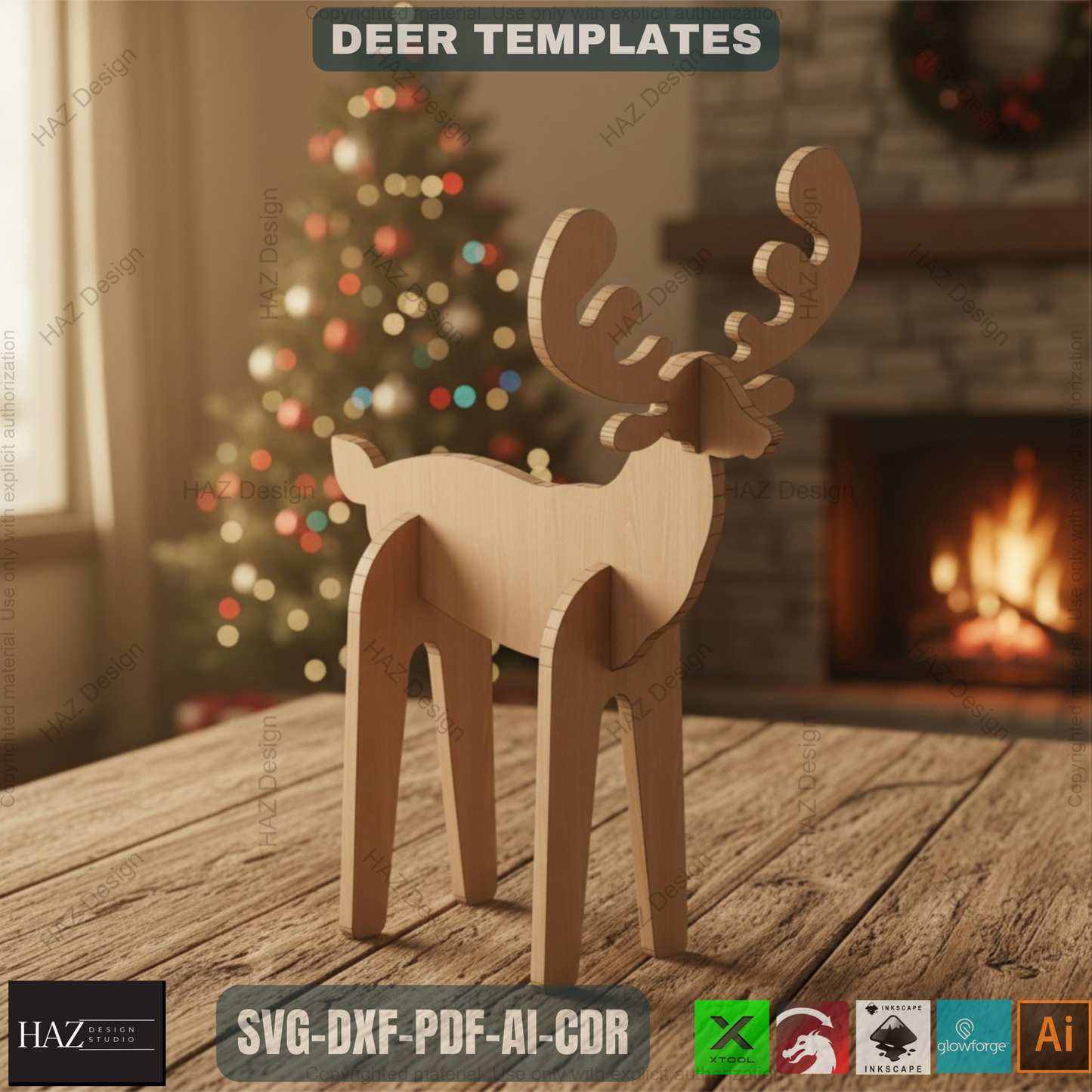Wooden Christmas Deer Decor - Laser Cut Ready Files for Xmas and Winter Decorations 325
