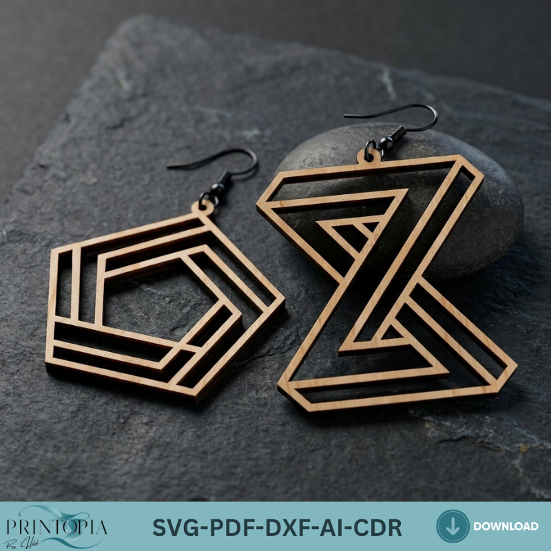 Geometric Wooden Earring Laser Cut Files Impossible Shapes Optical Illusion Jewelry Templates