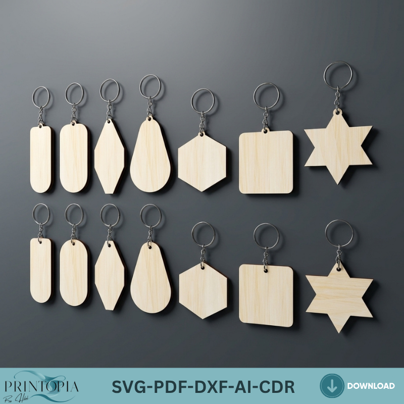 46Pcs Keychain Blank Bundle LaserCut Templates Geometric Shape SVG DIY Craft Projects Custom Keyring