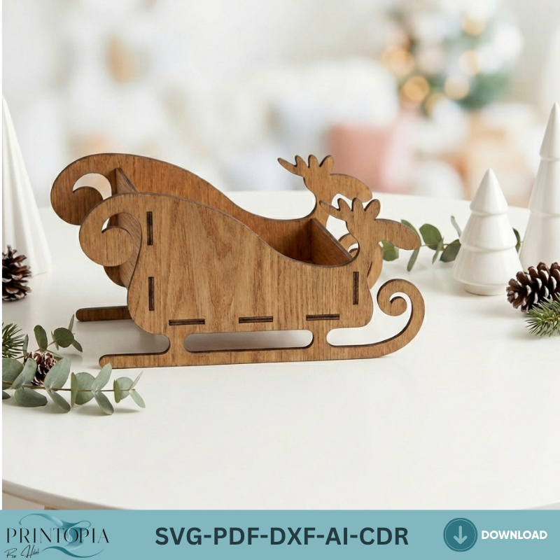 Christmas Sleigh Wooden Santa Sled Toy Reindeer Sleighs Christmas Table Decor Wood Centerpiece