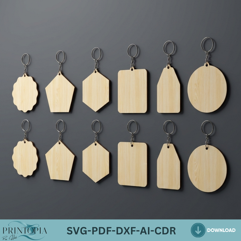46Pcs Keychain Blank Bundle LaserCut Templates Geometric Shape SVG DIY Craft Projects Custom Keyring