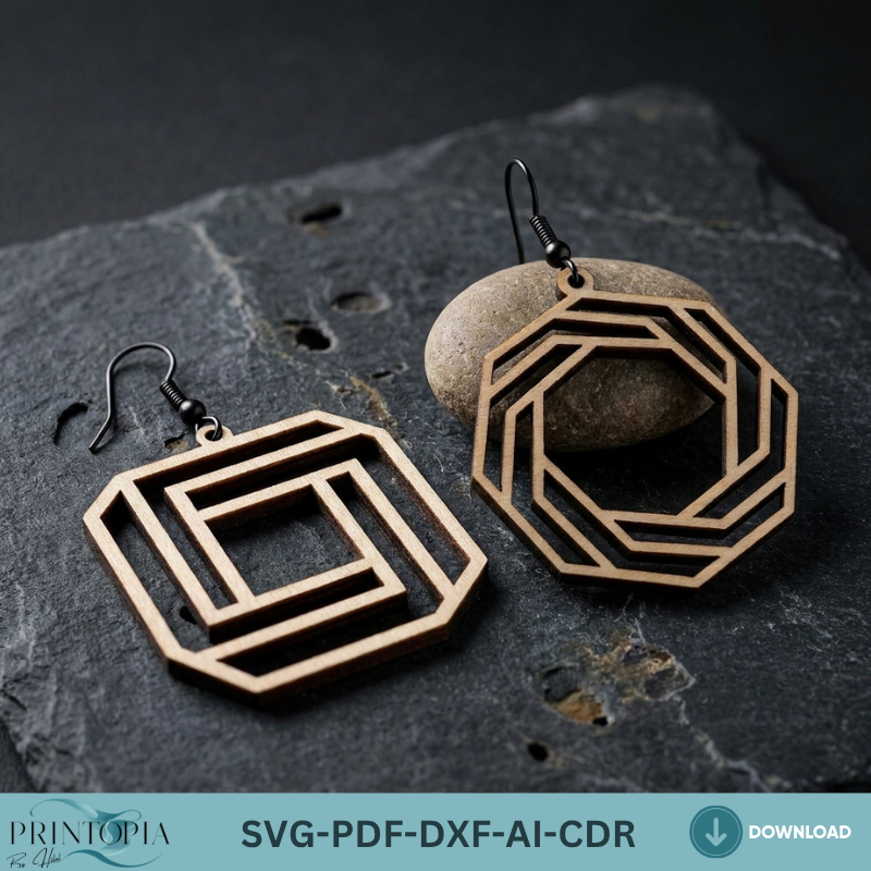 Geometric Wooden Earring Laser Cut Files Impossible Shapes Optical Illusion Jewelry Templates