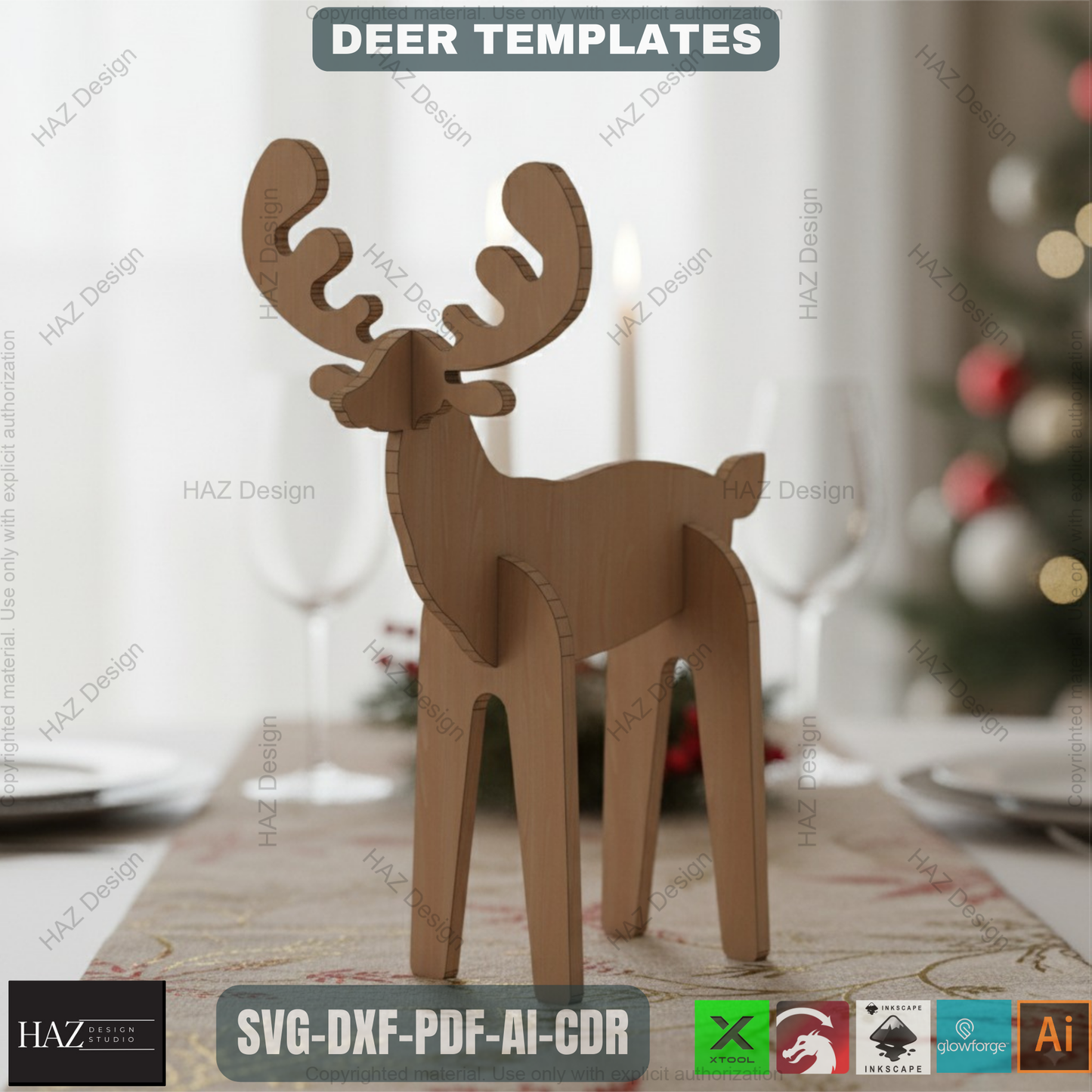 Wooden Christmas Deer Decor - Laser Cut Ready Files for Xmas and Winter Decorations 325
