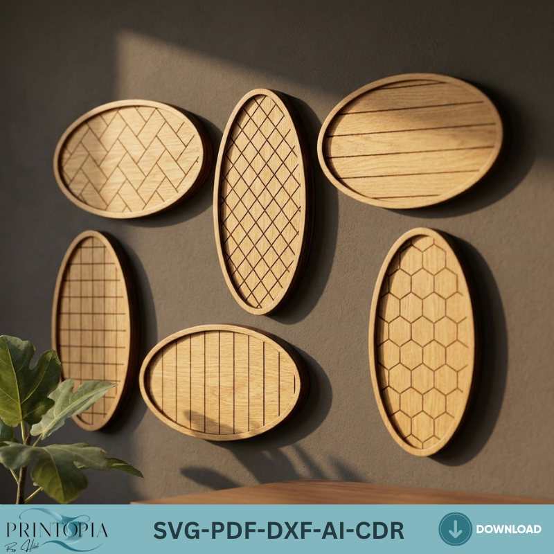 Geometric Pattern Wooden Laser Cut Wall Art Set Modern Home Decor Frame Templates