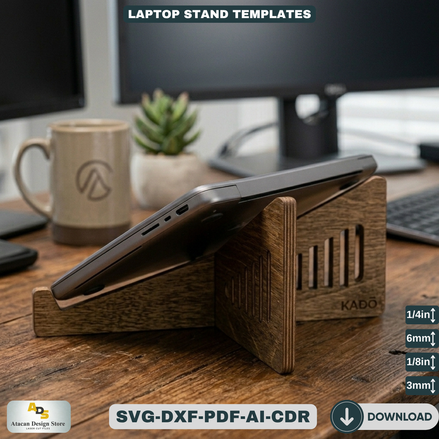 Wooden Laptop Stand Template / DIY Desk Organizer / Personalized Computer Holder Riser 166