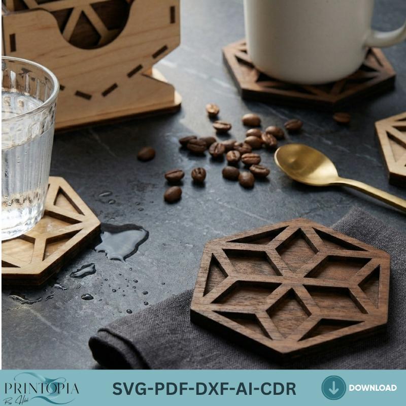 Hexagon Coaster and Box Design - Stylish Laser Cut Project for Home Decor 190
