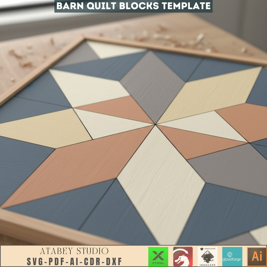 Barn Quilt SVG DXF Files | Laser Cut Farmhouse Wall Art Template | Digital Quilt Block Pattern