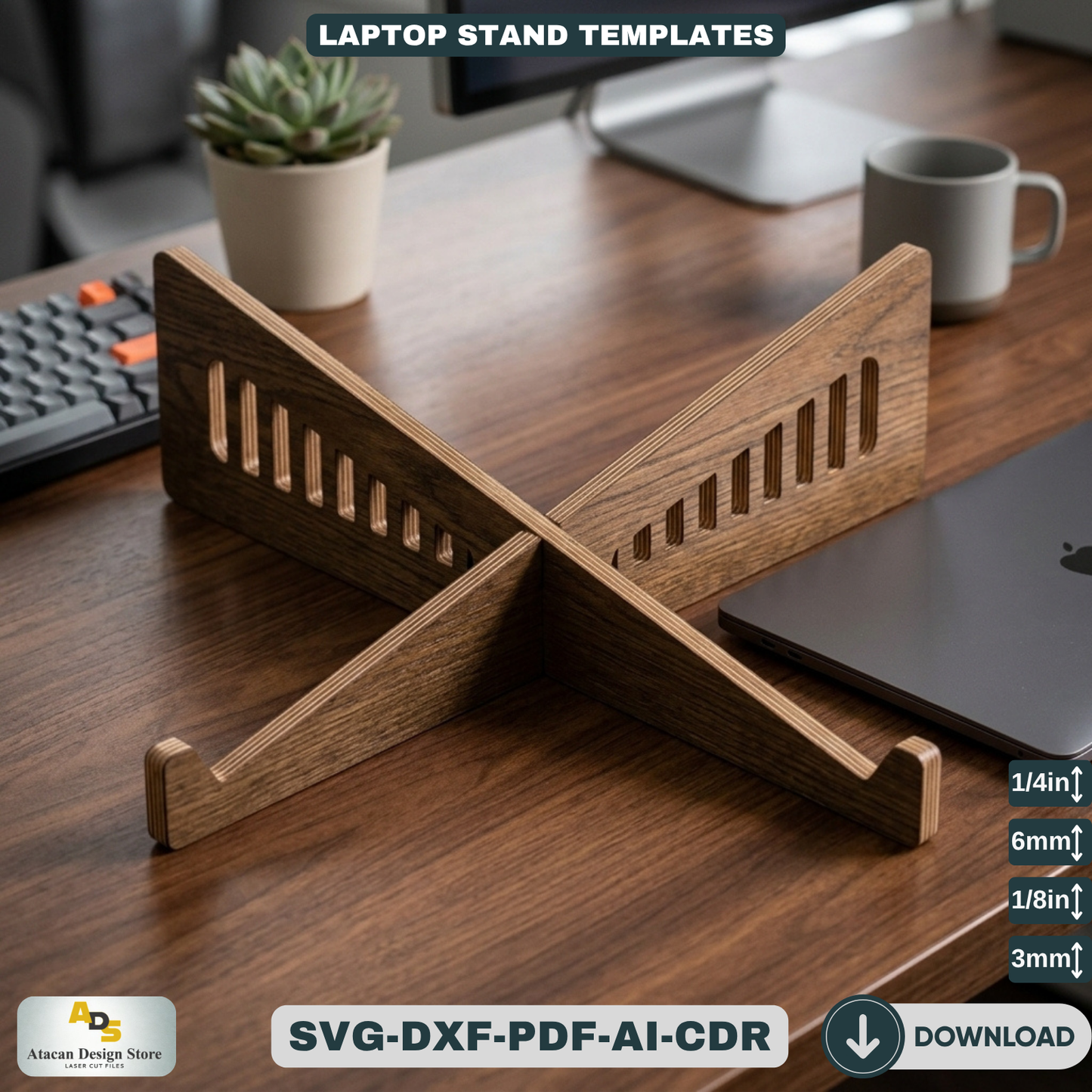 Wooden Laptop Stand Template / DIY Desk Organizer / Personalized Computer Holder Riser 166