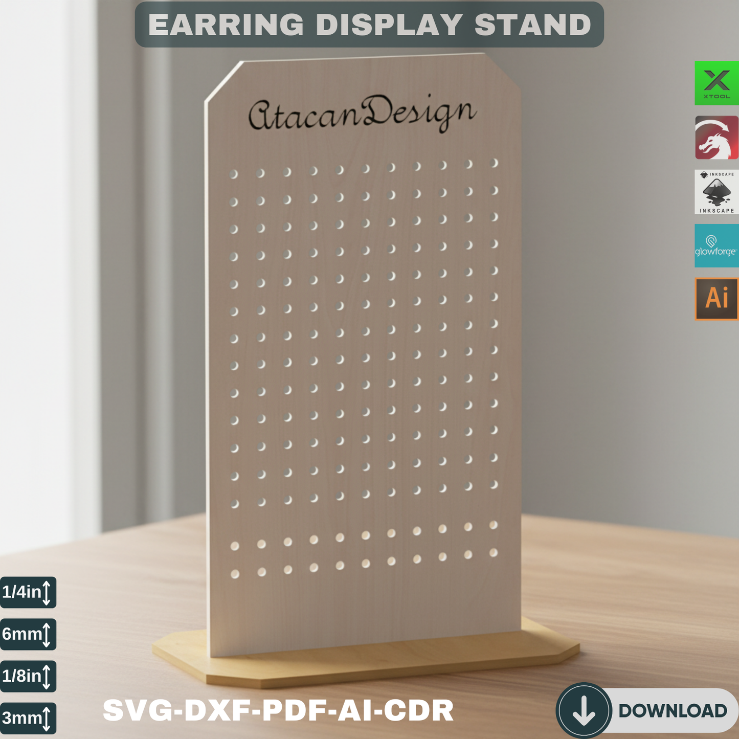 Earring Holder / Earring Display / Earring Organizer / Jewelry Earring Stand / Jewelry Organizer Holder - Laser Cut Files SVG DXF 298
