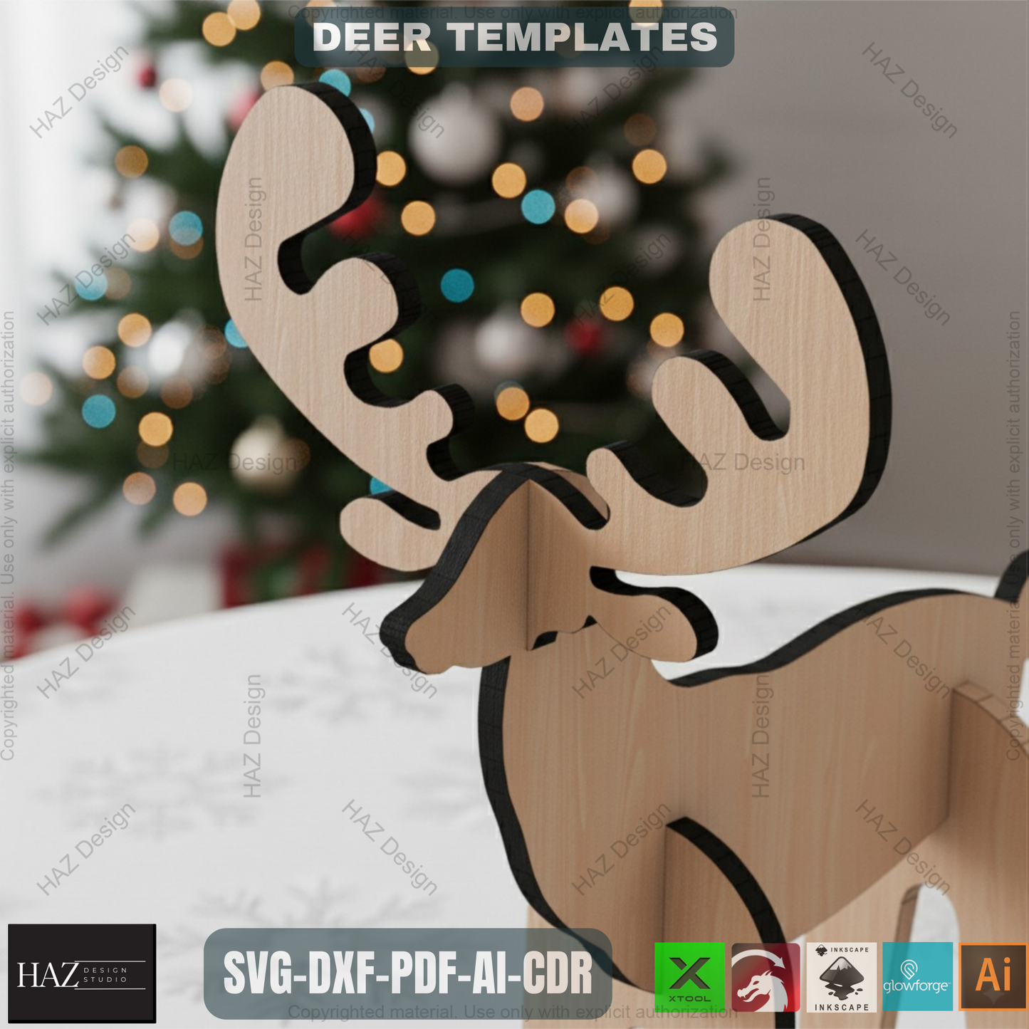 Wooden Christmas Deer Decor - Laser Cut Ready Files for Xmas and Winter Decorations 325