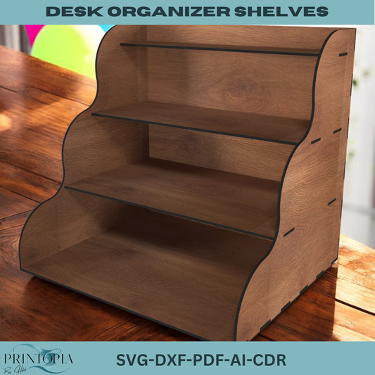 Laser Cut Desk Organizer Design - Modern Desktop Storage with Elegant Shelves 186