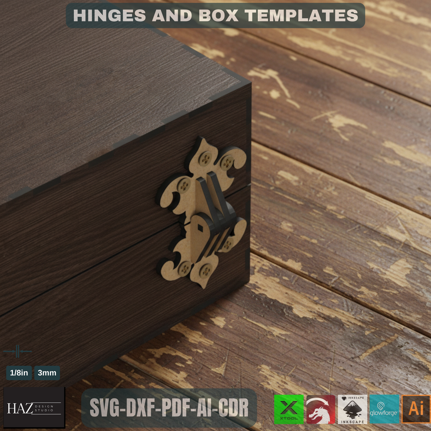 Wood Box and Hinge Svg Files / Jewellery Boxes / Laser Cut Hinges Template SVG DXF Ai CDR 091