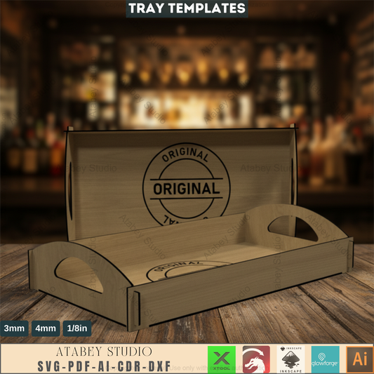 Kitchen Wood Trays / Flat Breakfast Tray With Handles / Serving Trays Laser Cut Files SVG, DXF, CDR Download 547