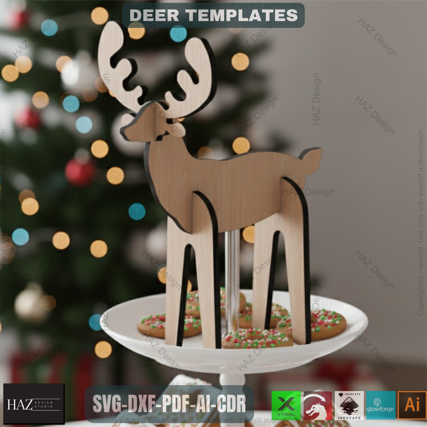 Wooden Christmas Deer Decor - Laser Cut Ready Files for Xmas and Winter Decorations 325