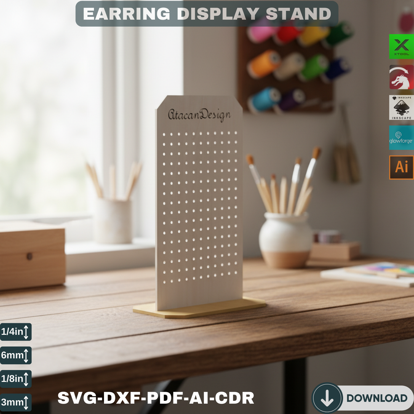 Earring Holder / Earring Display / Earring Organizer / Jewelry Earring Stand / Jewelry Organizer Holder - Laser Cut Files SVG DXF 298