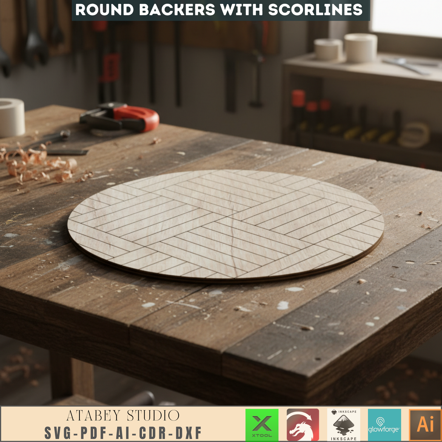 Faux Shiplap Round Pattern Set / Laser Engraving Scorelines Sign Backer for DIY Projects 687