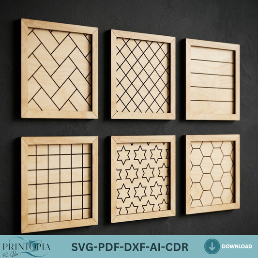 Geometric Wood Wall Art SVG Bundle Pattern Frames Herringbone Honeycomb Grid Wall Decor Templates