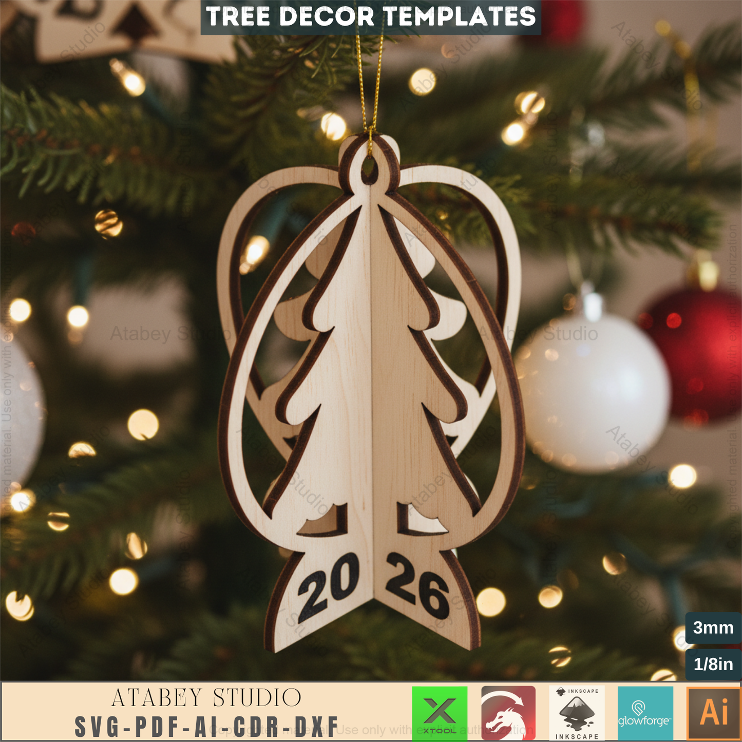 Stand & Hang Christmas Tree Ornament Laser Templates - Festive Decor Crafting Files 701