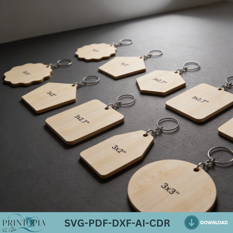 46Pcs Keychain Blank Bundle LaserCut Templates Geometric Shape SVG DIY Craft Projects Custom Keyring