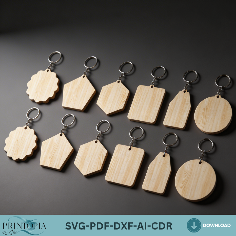 46Pcs Keychain Blank Bundle LaserCut Templates Geometric Shape SVG DIY Craft Projects Custom Keyring