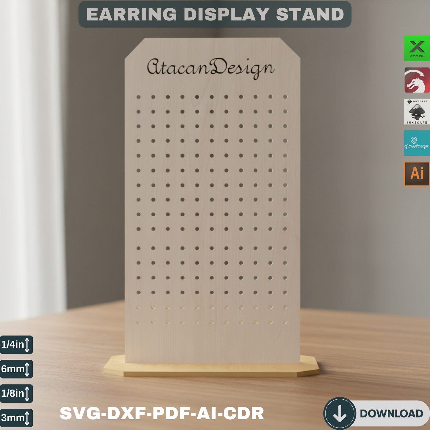 Earring Holder / Earring Display / Earring Organizer / Jewelry Earring Stand / Jewelry Organizer Holder - Laser Cut Files SVG DXF 298