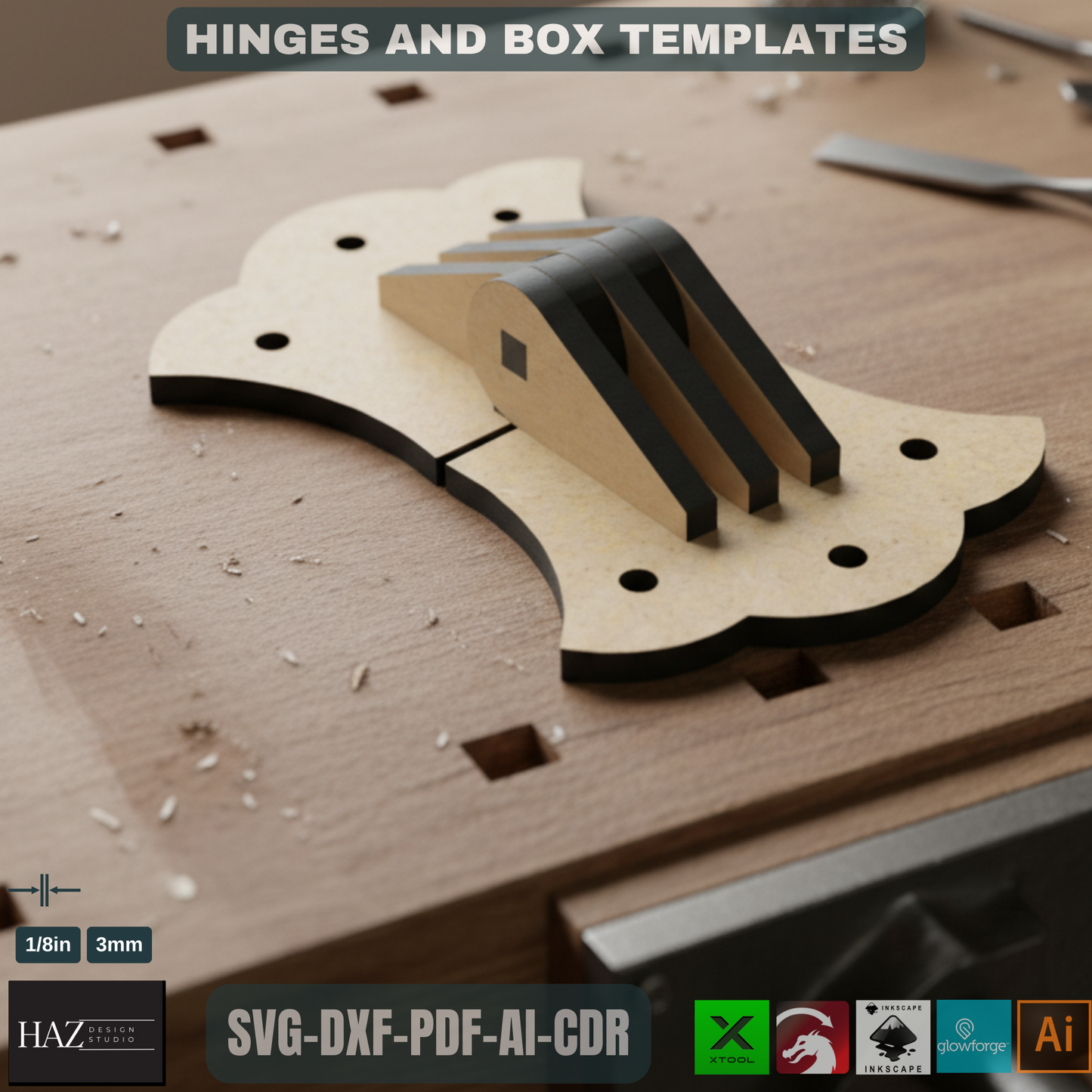 Wood Box and Hinge Svg Files / Jewellery Boxes / Laser Cut Hinges Template SVG DXF Ai CDR 091