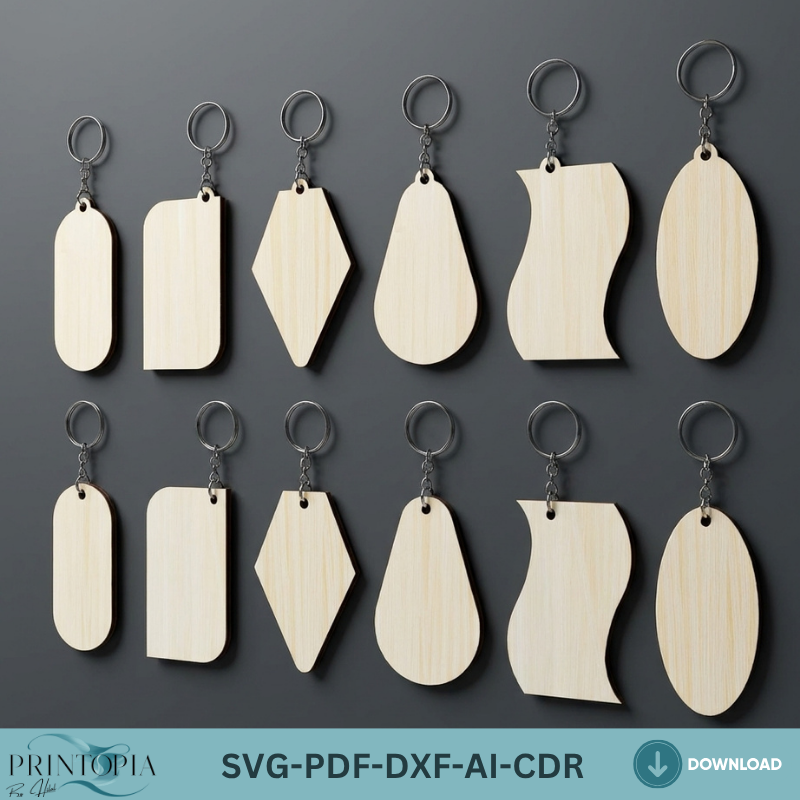 46Pcs Keychain Blank Bundle LaserCut Templates Geometric Shape SVG DIY Craft Projects Custom Keyring