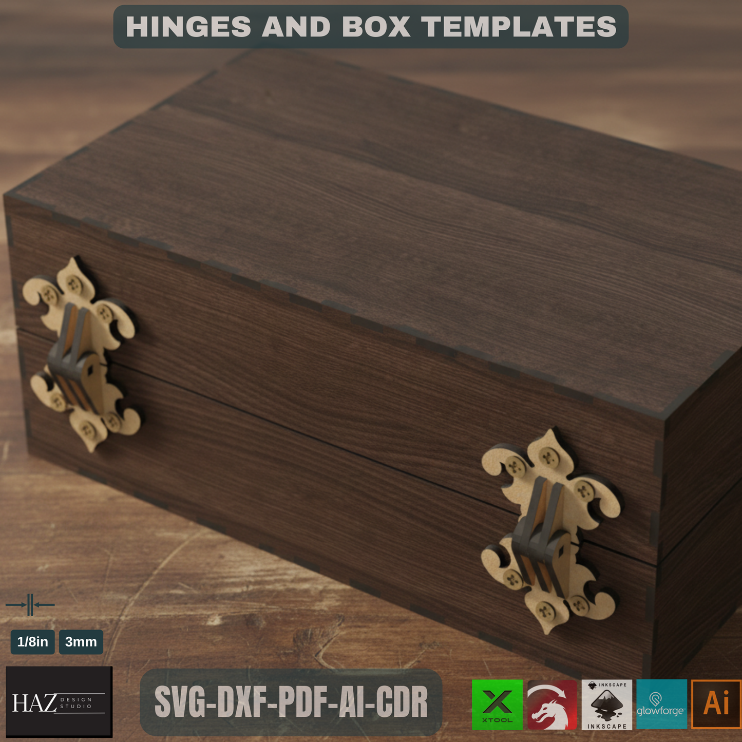 Wood Box and Hinge Svg Files / Jewellery Boxes / Laser Cut Hinges Template SVG DXF Ai CDR 091