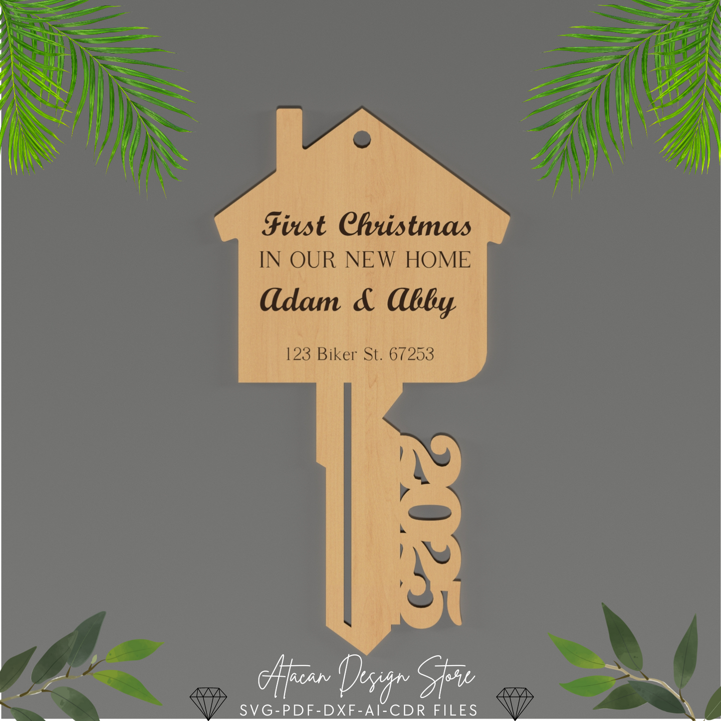 First Christmas in Our New Home Ornament 2025 - Personalized Key Shape Decoration - Custom New House Key Keepsake 668