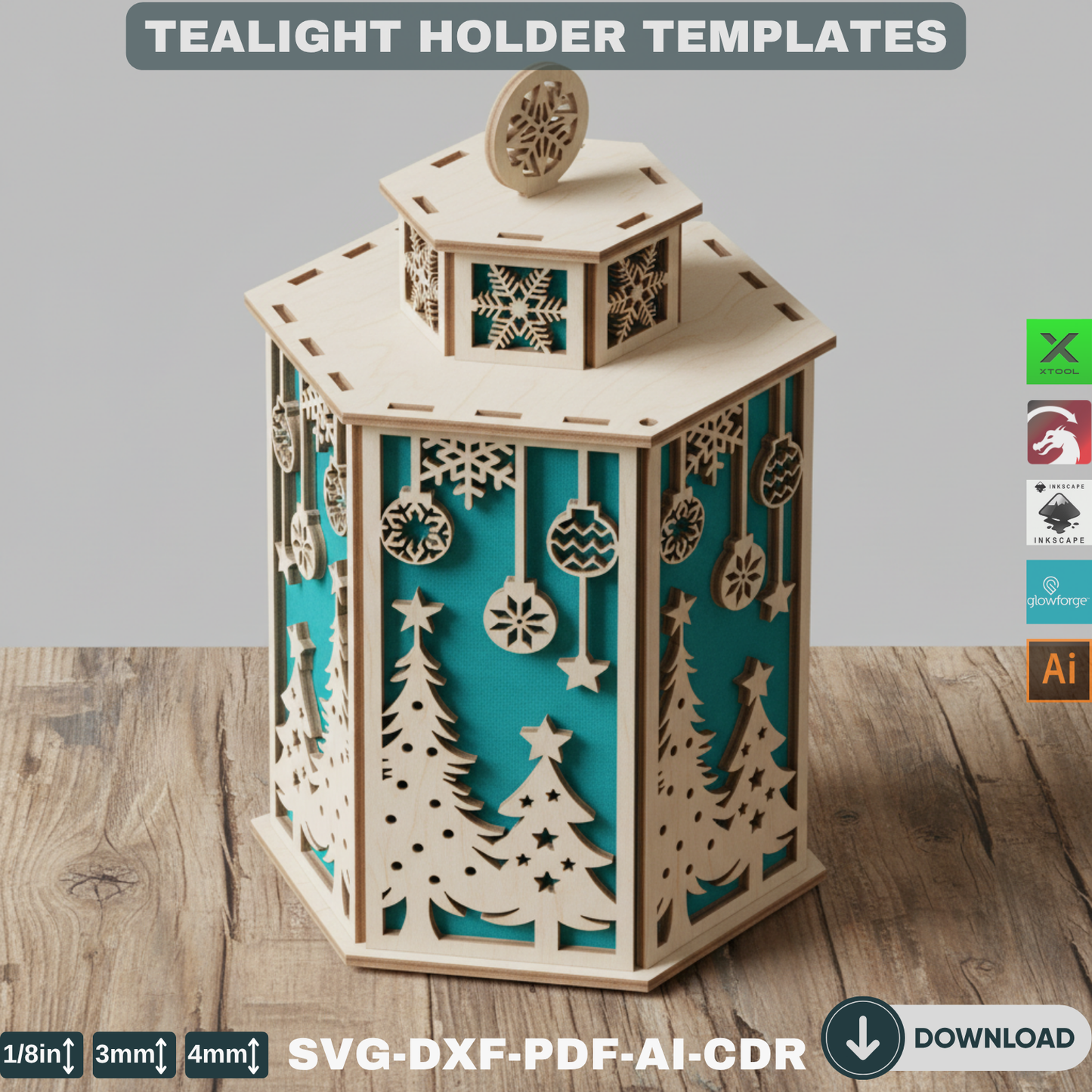 Laser Cut Christmas Lanterns – Wooden Tealight Holders -DIY Tabletop Lights - Set of Night Lights Decor - Holiday Winter Village Scene 903