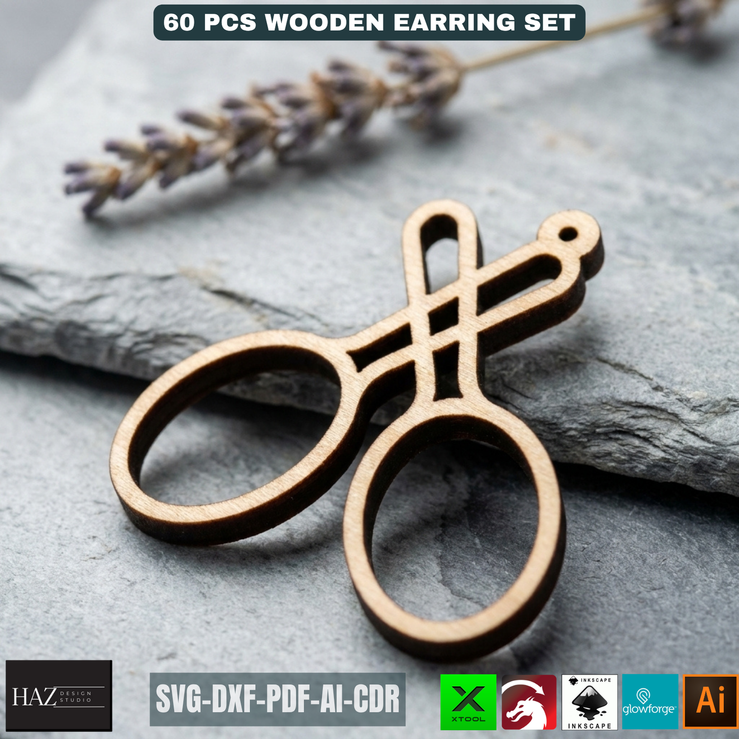 60 Wooden Earring Laser Cut Files SVG Bundle Jewelry Templates Plywood Jewelry Shapes