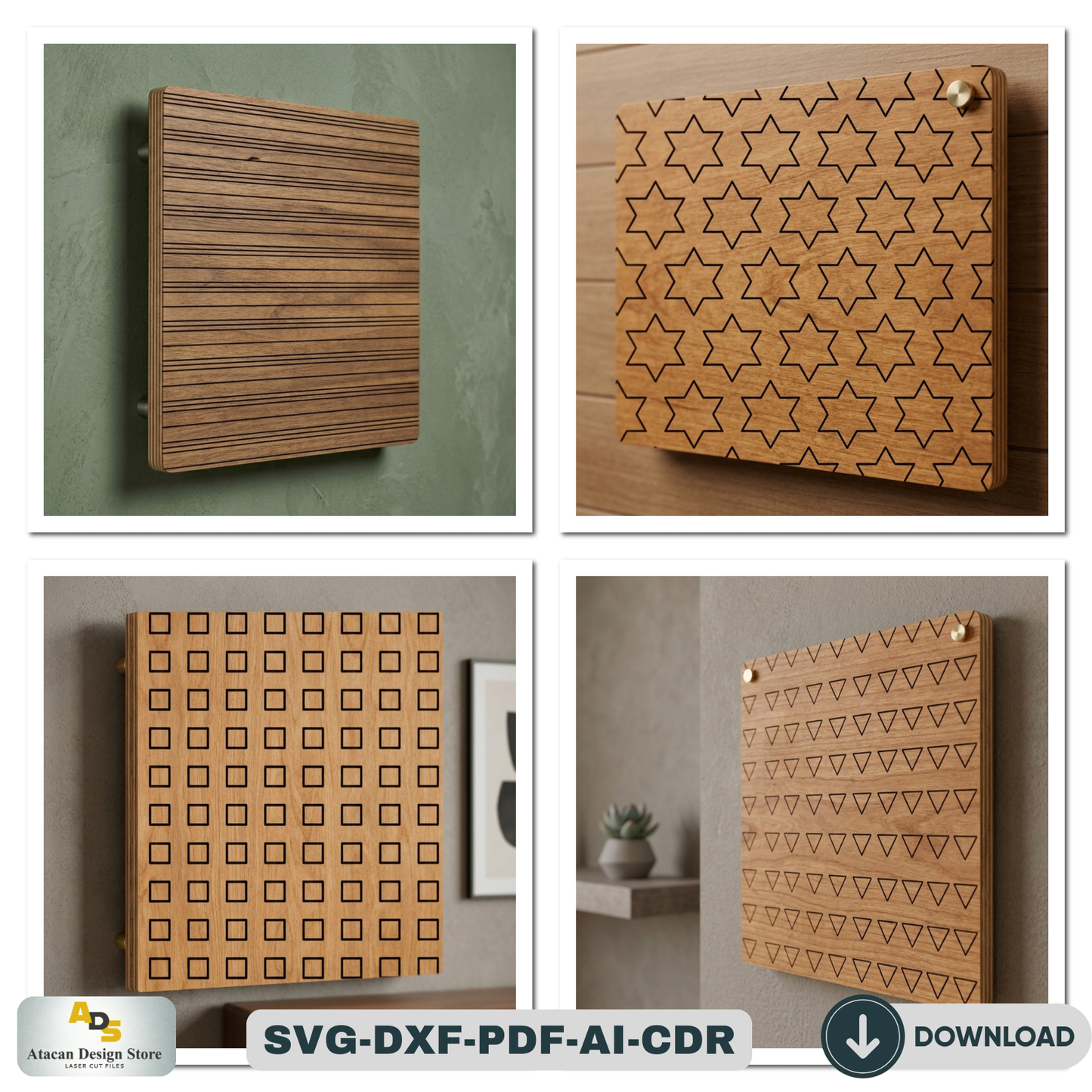 40 Geometric Wall Art Patterns / Wooden LaserCut Panel Decor / Abstract Geometric Seamless Designs  946