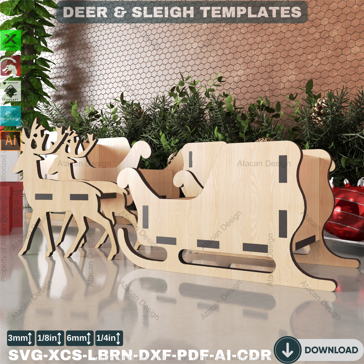 Santa's Sleigh and Reindeer SVG, Laser Cut Candy Holder File, DIY Holiday Project for Xtool & Lightburn