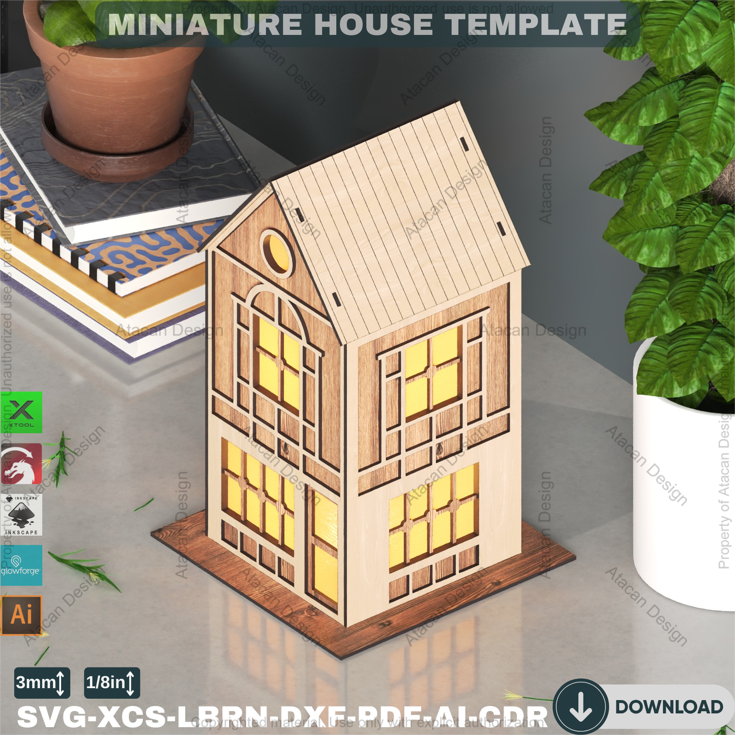 DIY Wooden House Luminary Template | Laser Cut Miniature Village | Table Lamp Design 885
