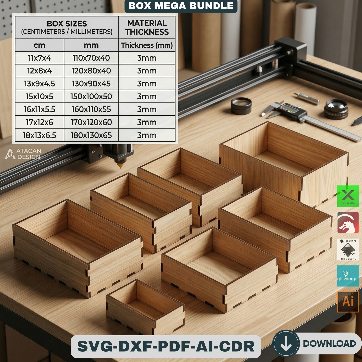 72 Piece Mega Box Bundle Laser Cut Wooden Box Templates Nesting Storage Organizer 503