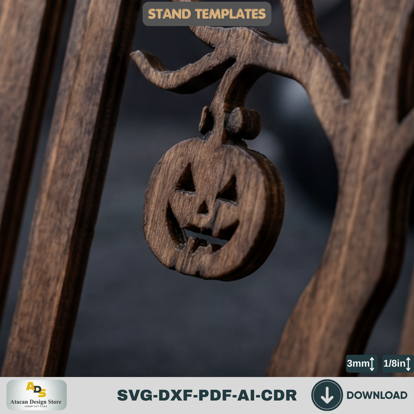 Halloween Stand Laser Cut Template Wooden Plywood Display Spooky Haunted House Phone Holder Pattern