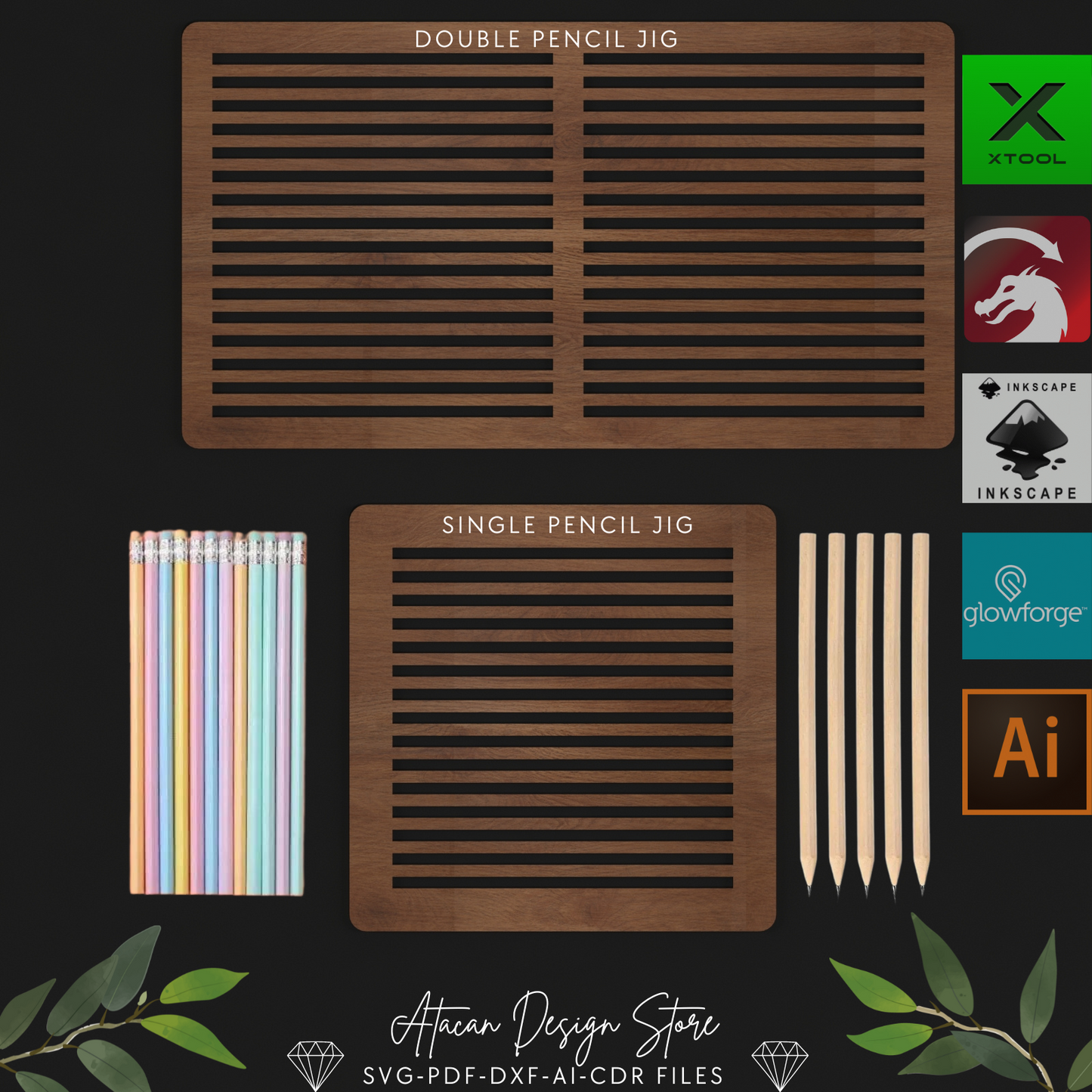 Laser Jig Template for Pencils - Double & Single Slot Design for Precision Engraving 702