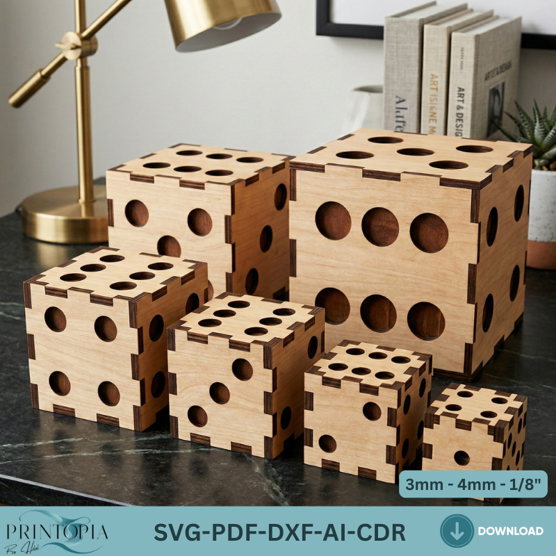 Wooden Dice Box Laser Cut Template, Tabletop RPG Board Game , Wood Dice 329