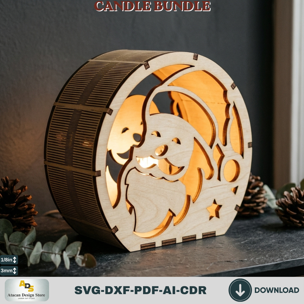 Laser Cut Christmas Lantern Bundle, Wooden Candle Holder Templates, Winter Table Decorations