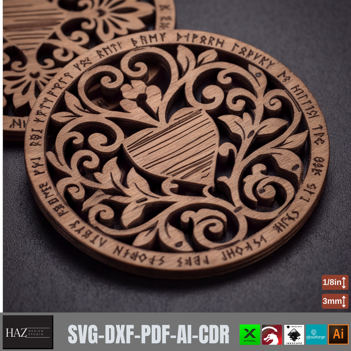 Viking Playing Card Coaster Templates, Rustic Norse Knotwork Wooden Coaster Designs 579