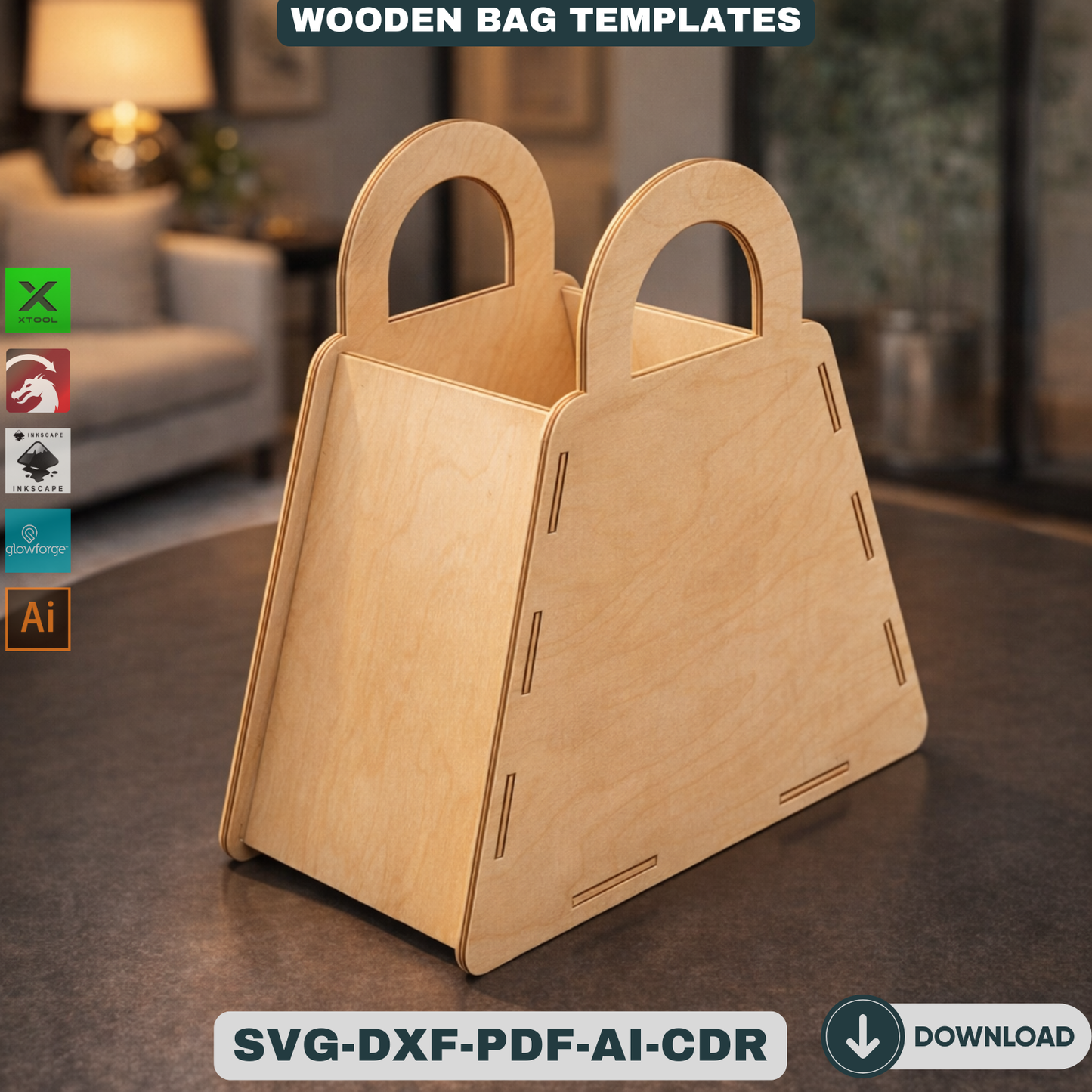 Wooden Purse Bundle Laser Cut Gift Bag Templates DIY Wood Handbag Set Laser Cut Box Designs Unique Gift for Her 933
