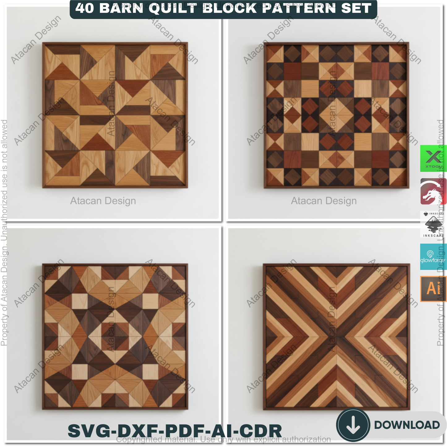 40 Barn Quilt Patterns Mega Bundle DIY Laser Cut Patchwork Blocks Templates for Glowforge Xtool 913