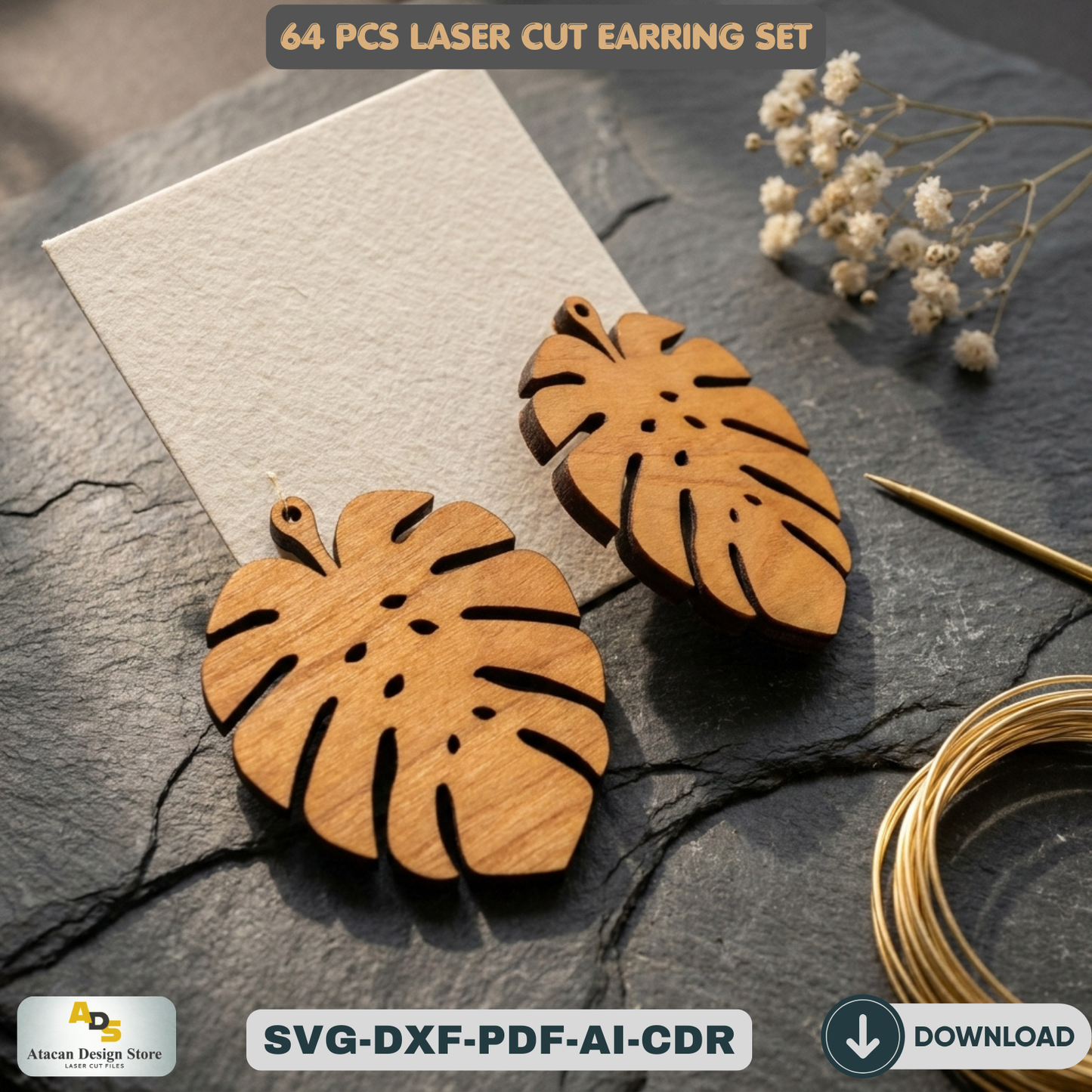 64 PCS Laser Cut Earring Set Wooden Jewelry Patterns for Glowforge DIY Earring Templates Wood Jewelry Designs