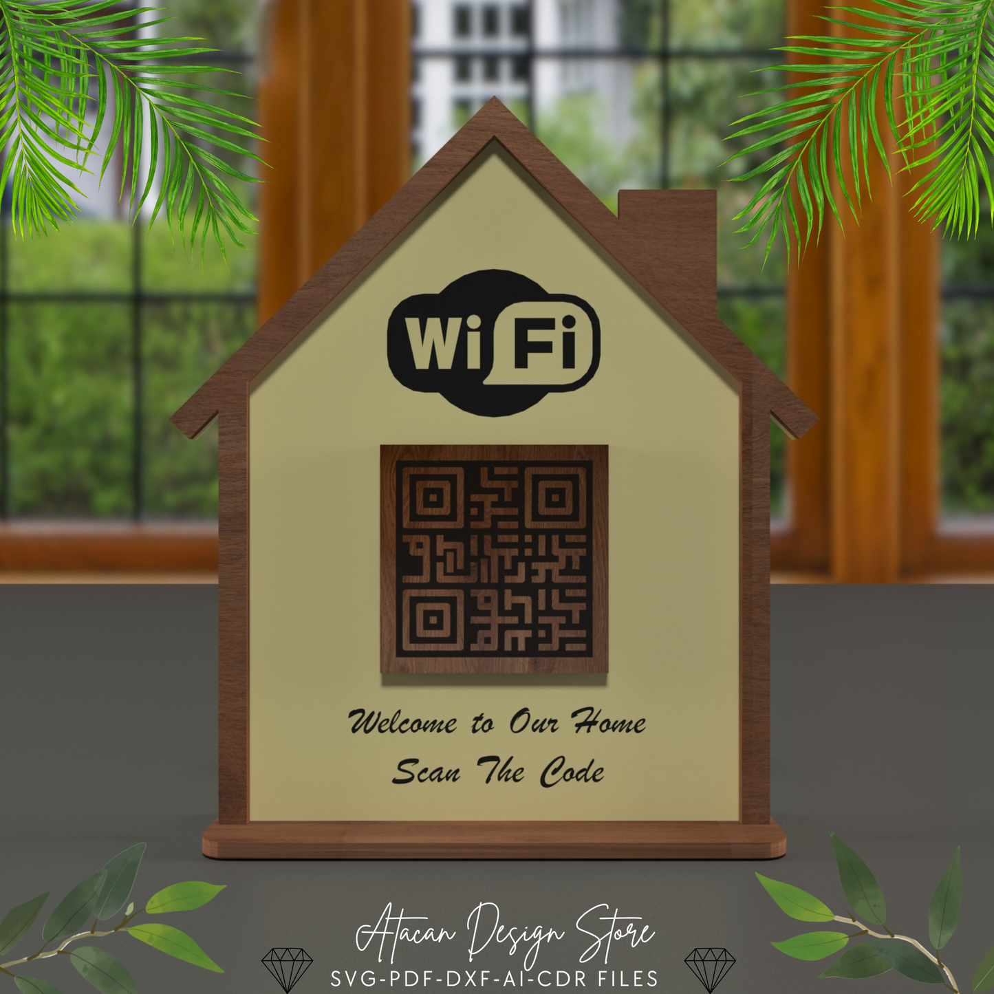 Home Shaped WiFi QR Code Sign | DIY Laser Cut Wireless Sign for Home & Events 666