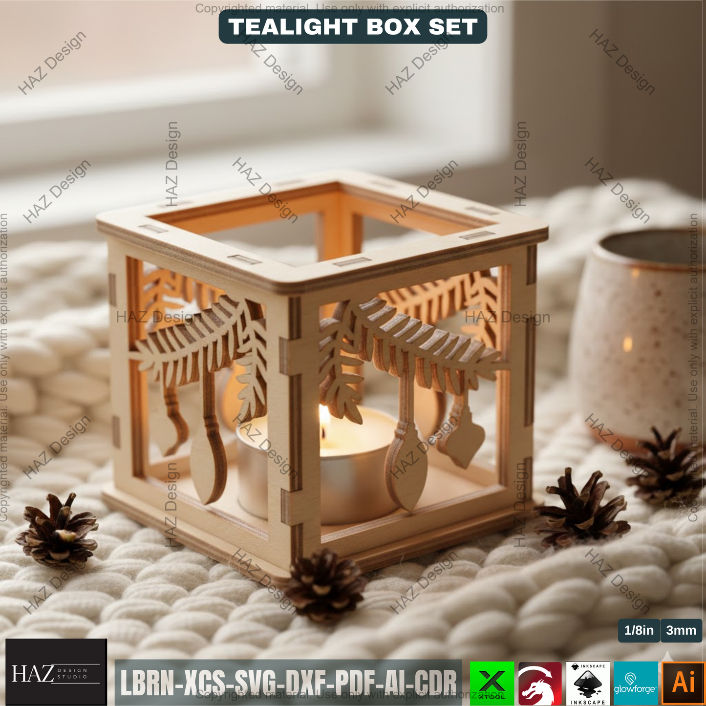 Christmas Lantern Templates | Laser Cut Candle Holders | Holiday Tealight Box Bundle | Festive Light Decor Cutting Designs 501