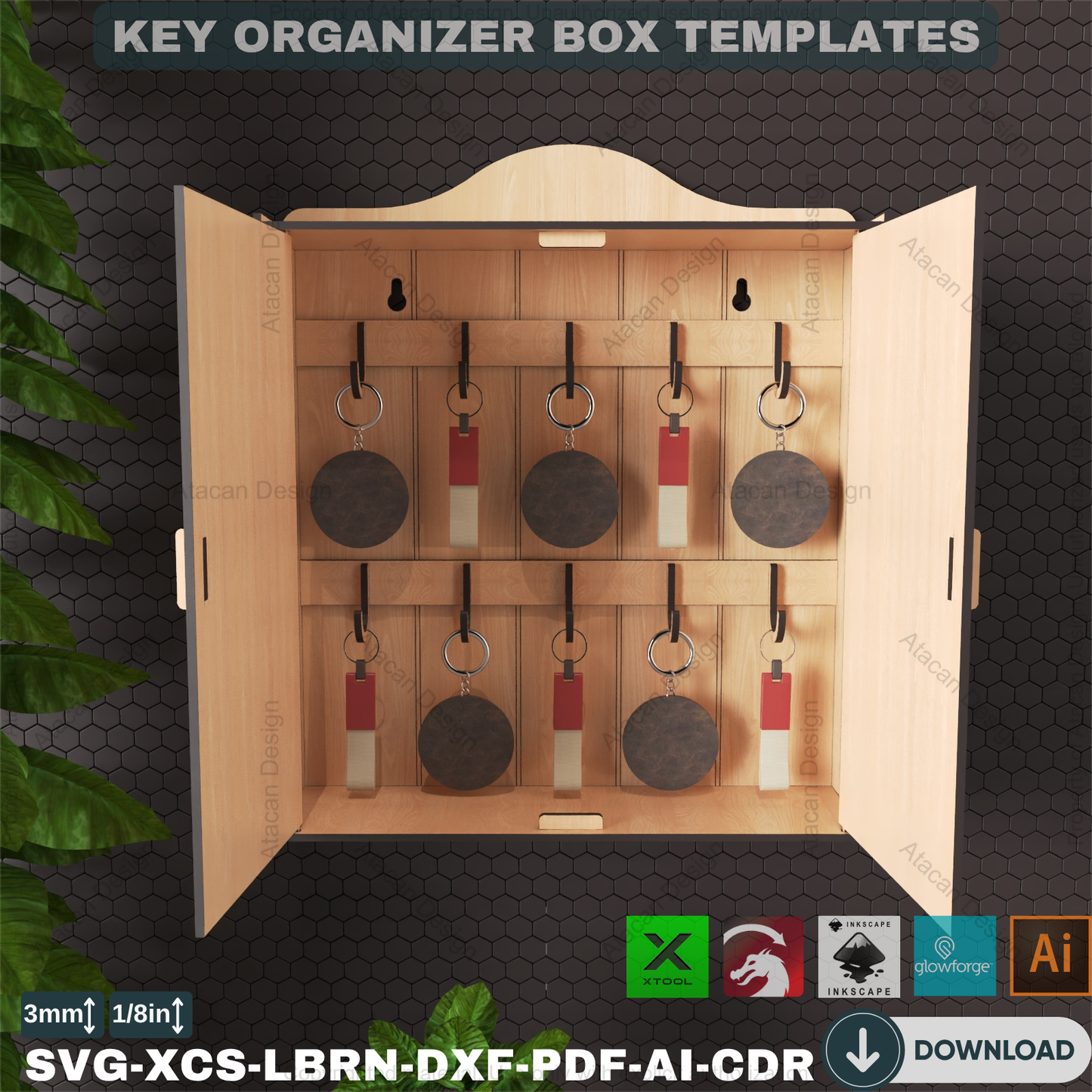 Laser Cut Key Storage Box Plans | 2 Modern Designs, DIY Wall Key Holder, Home Organizer 887
