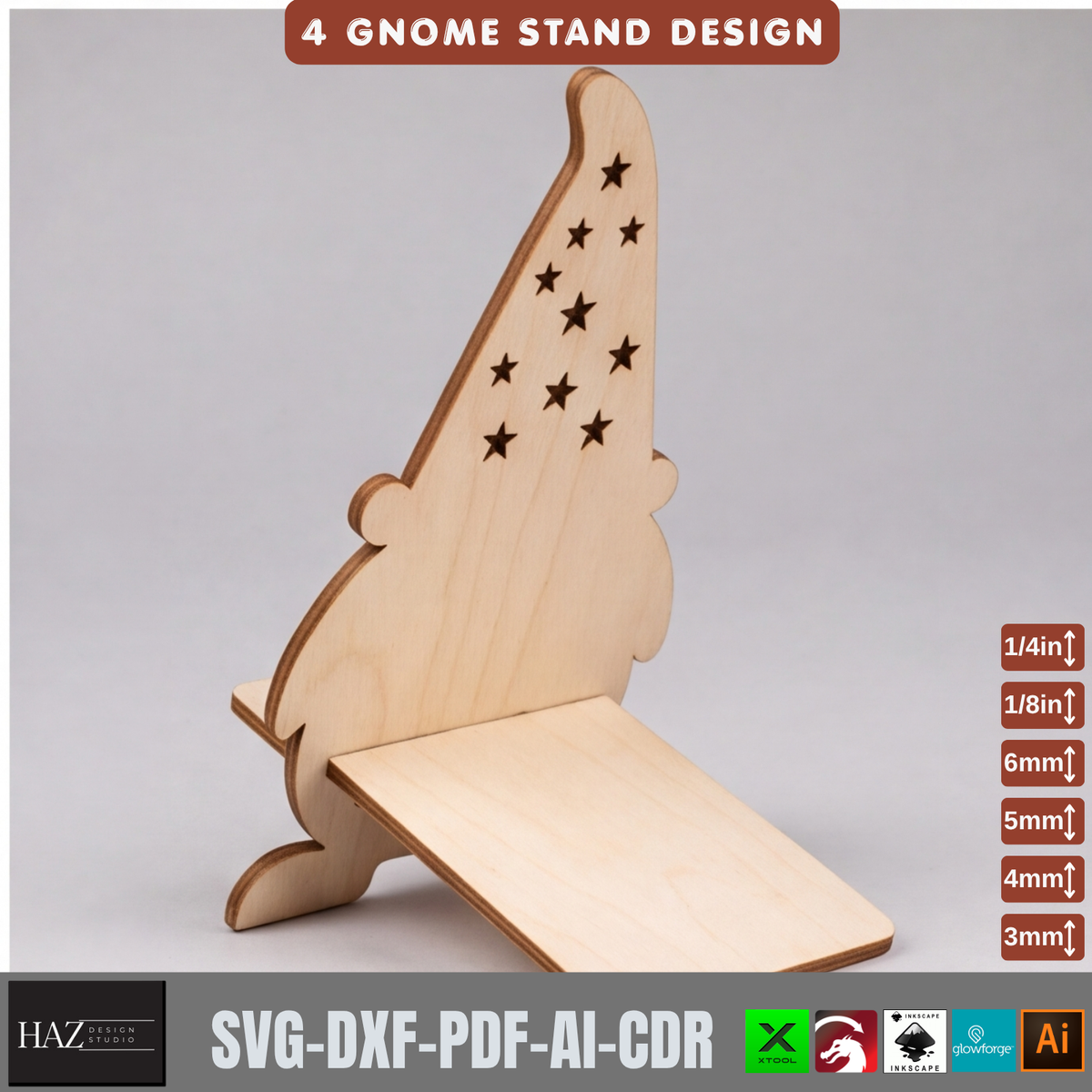 Wooden Gnome Phone Holder Laser Cut Template | 4 Holiday Stand Designs 573